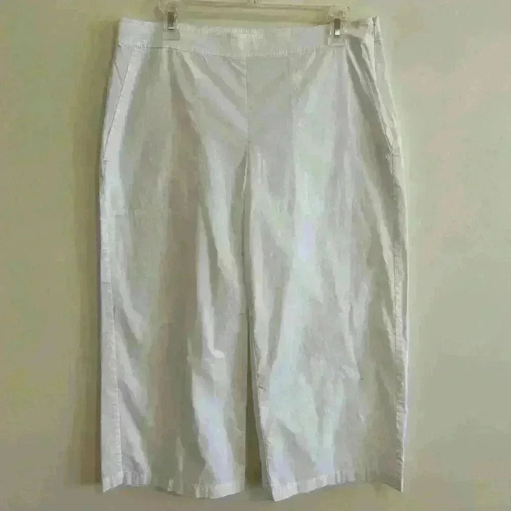EILEEN FISHER Organic Cotton Spandex Twill Wide Leg Pants White Cropped Size Med